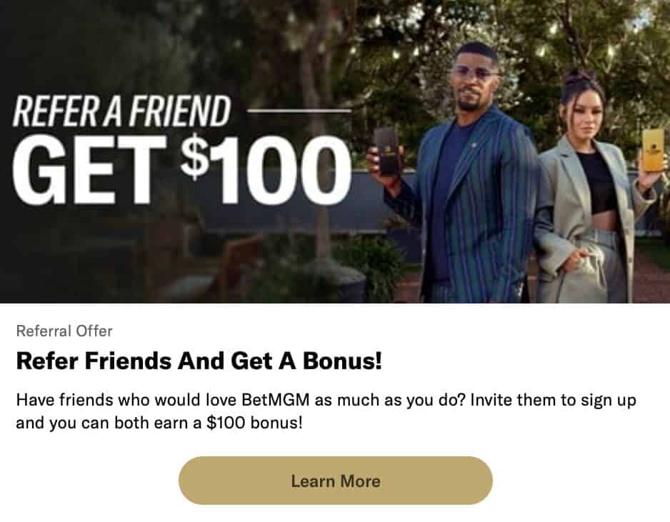 BetMGM Michigan Refer a Friend offer for $100.
